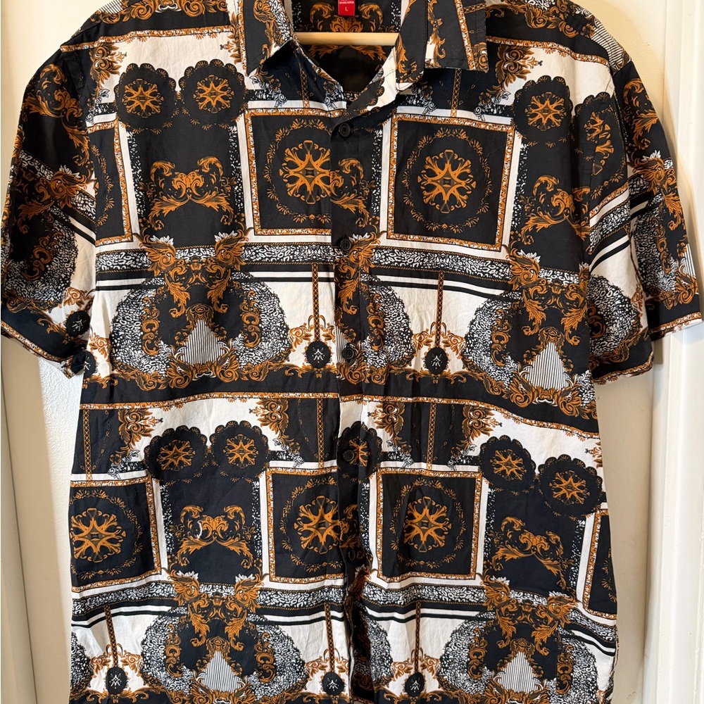 Guess Men's Black and Brown Baroque Shirt